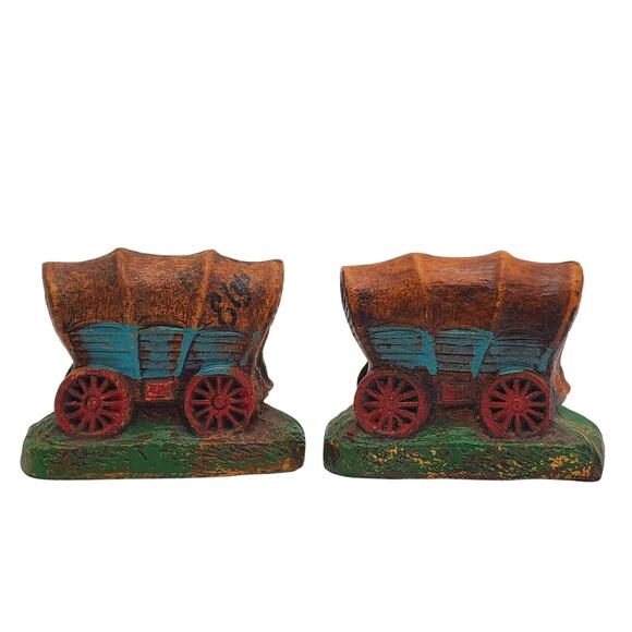 Covered Wagon Salt & Pepper Shakers Hand Painted Wood Ely Minnesota Souvenir - Picture 7 of 9